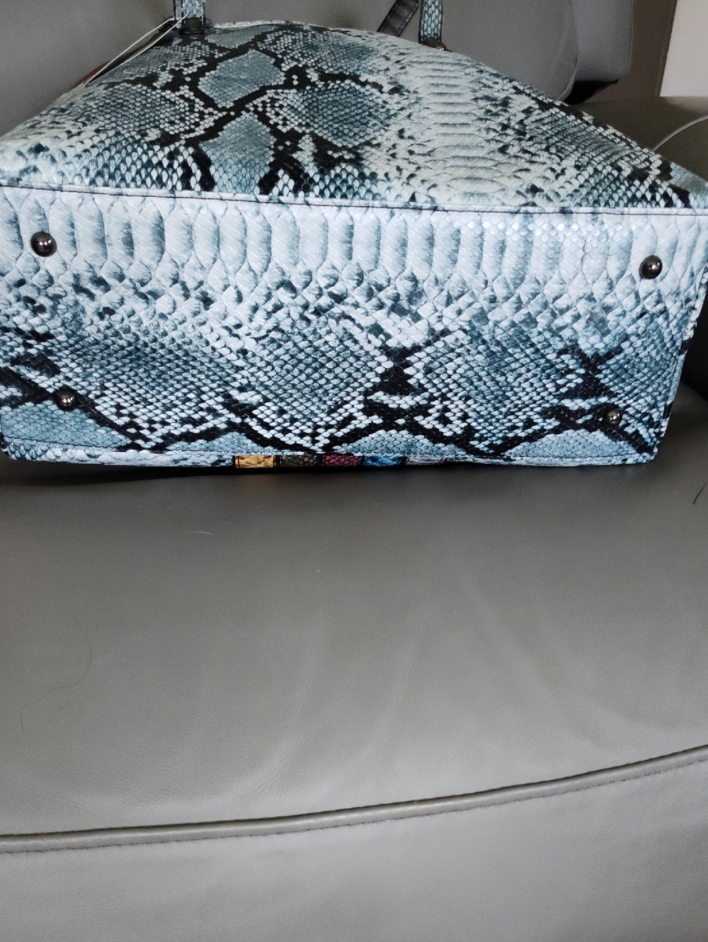 Bagley Mishka NWT Multicolor Snake-Print Tote Bag Vegan Leather, Purse Pillow - Picture 12 of 15